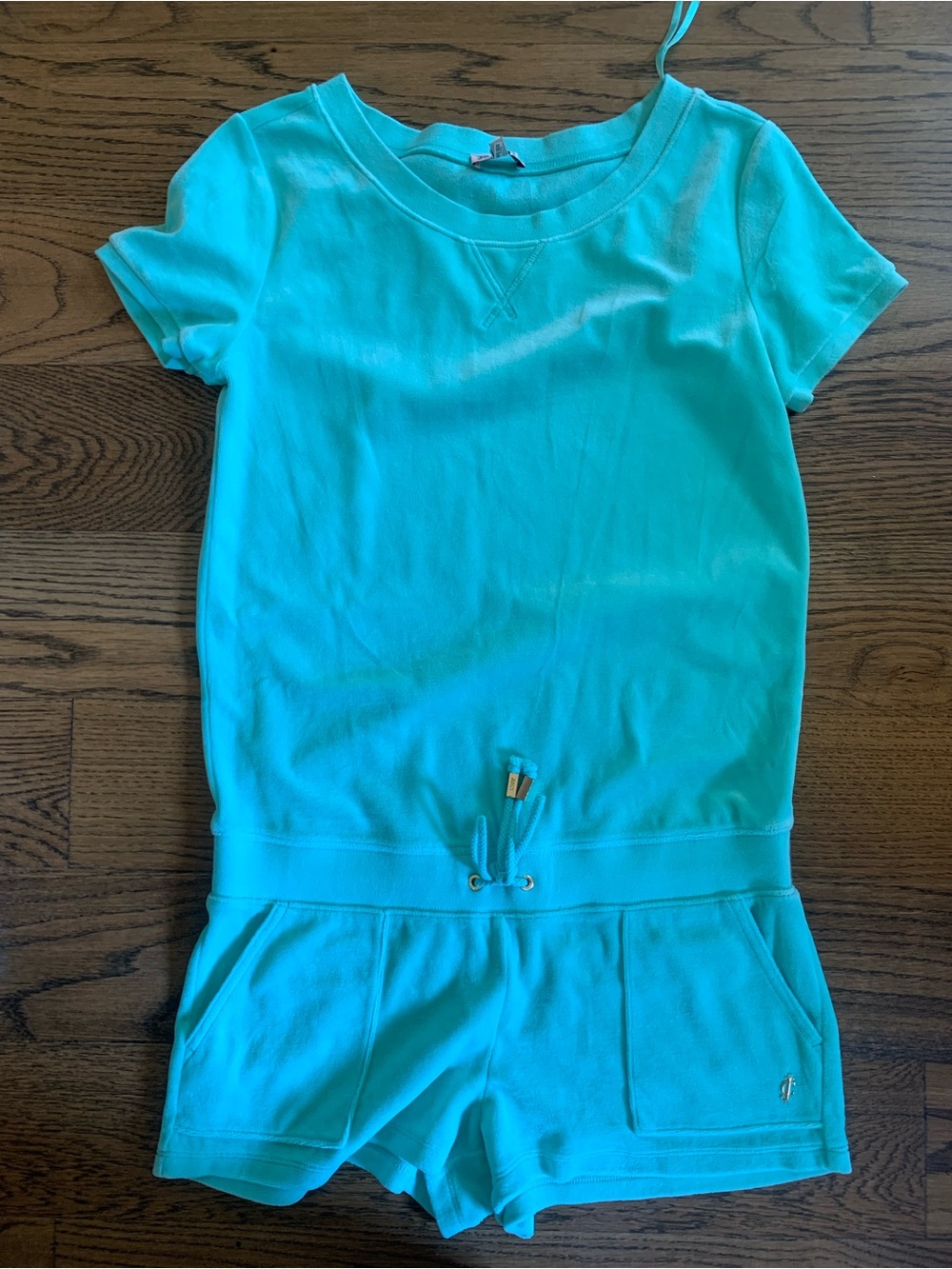 Juicy Couture Turquoise Short Sleeve Velour Romper - Size M